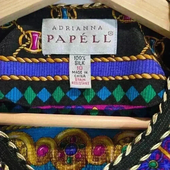 Adrianna Papell Silk Long Sleeve Button-up Shirt Jacket Sz 10 Maximalist - Picture 2 of 10